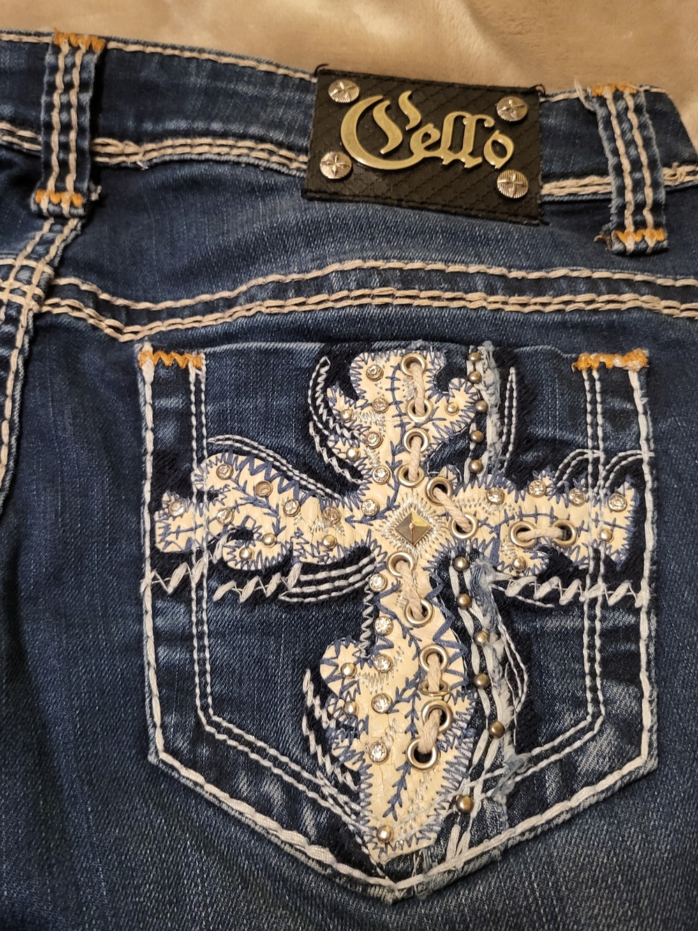Cello Y2K  Skinny Jeans Embroidered Cross Pocket Jeans Size 11